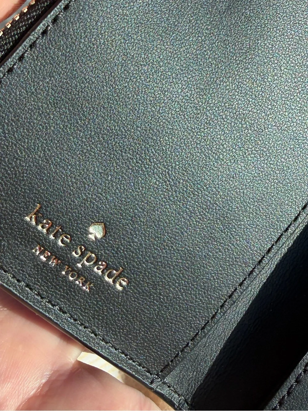 Kate Spade New York Slim Bifold Wallet Pebbled Black Leather Card Holder